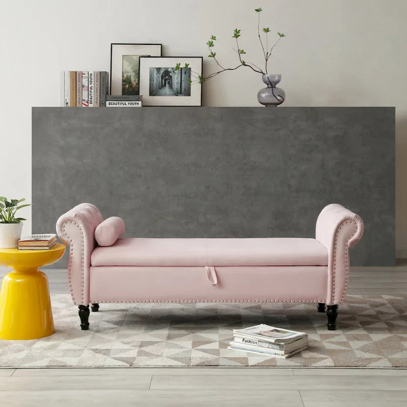 Pouf contenitore rettangolare in velluto, sgabello-panca da divano