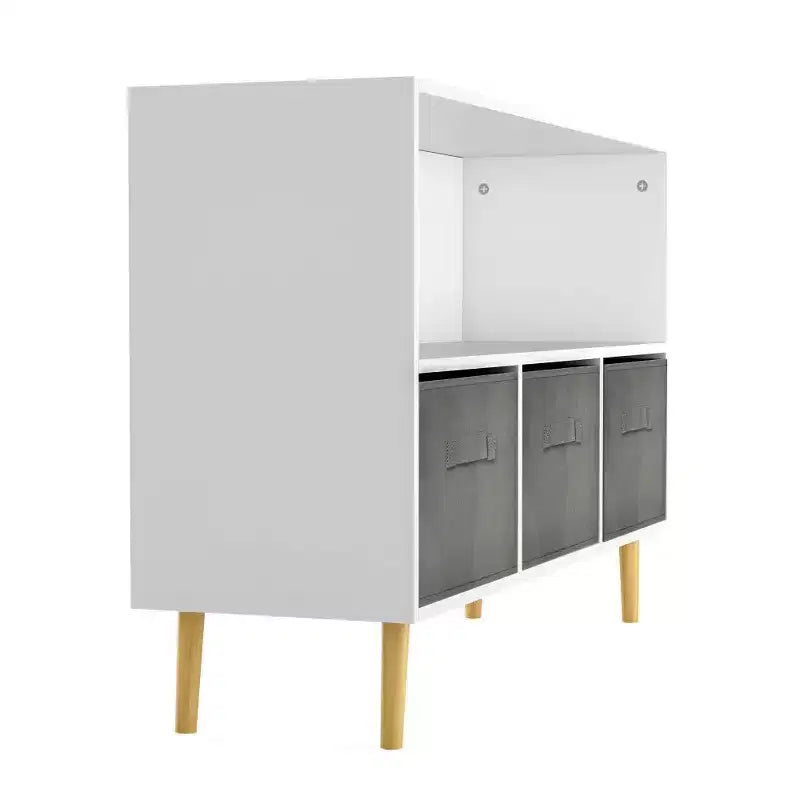 Libreria per bambini con 4 scomparti, organizer per giocattoli con cassetti in tessuto pieghevoli, espositore per libri per la cameretta dei bambini, la sala giochi e l'asilo nido