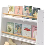 Scaffale per libri per bambini con organizer per giocattoli, libreria in legno a 3 livelli per bambini, organizer per giocattoli con gambe, libreria per la cameretta dei bambini, bianco