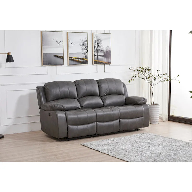 Set soggiorno reclinabile elettrico in pelle rigenerata in 2 pezzi, divano e divanetto