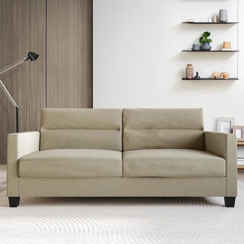 Divano rivestito in lino pulito e minimalista