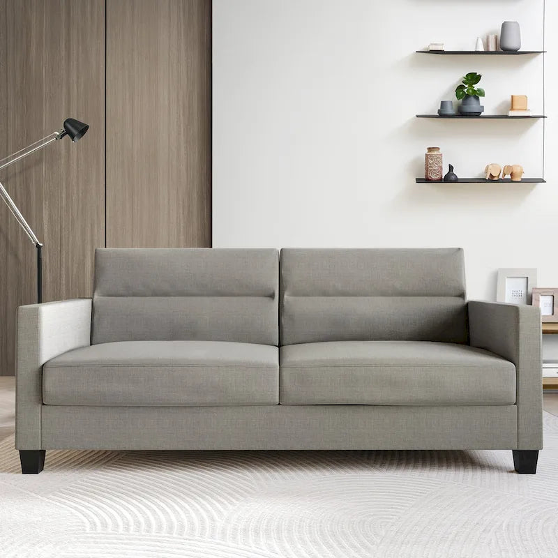 Divano rivestito in lino pulito e minimalista