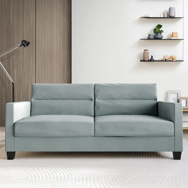 Divano rivestito in lino pulito e minimalista