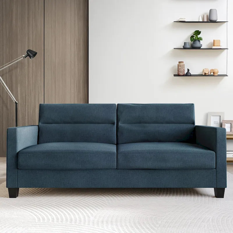 Divano rivestito in lino pulito e minimalista