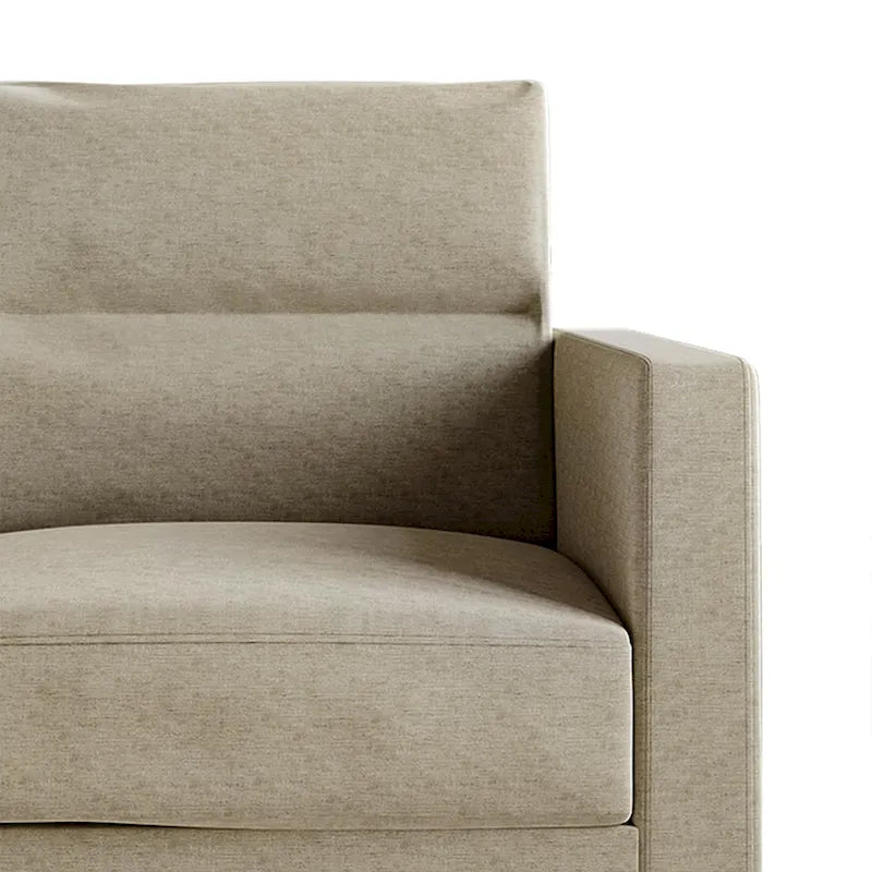 Divano rivestito in lino pulito e minimalista