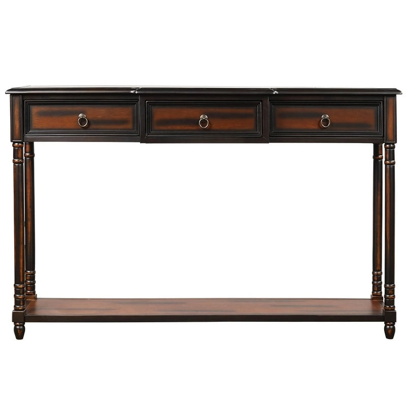 Consolle in legno massello con 3 cassetti e ripiano