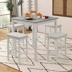 Costway Set Tavolo da Bar 5 Pezzi Tavolo Quadrato da Pranzo e 4 Sgabelli da Bar Imbottiti in Pelle PVC Marrone/Bianco
