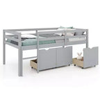 Costway Twin Size Low Loft Bed with 3 Drawers Ladder & Full-length Guardrails Storage White/Grey