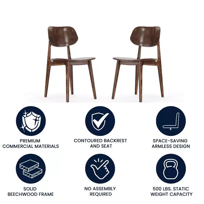 Flash Furniture Verona Set di 2 Sedie da Pranzo Commerciali in Legno Massello con Schienale Curvo Ovale
