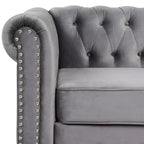 Divano a 3 posti con braccioli arrotolati stile Chesterfield da 82 pollici con cuscini rimovibili in grigio - Morden Fort