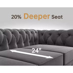 Divano a 3 posti con braccioli arrotolati stile Chesterfield da 82 pollici con cuscini rimovibili in grigio - Morden Fort