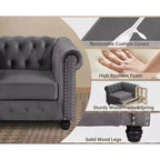 Divano a 3 posti con braccioli arrotolati stile Chesterfield da 82 pollici con cuscini rimovibili in grigio - Morden Fort