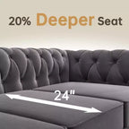 Divano a 3 posti con braccioli arrotolati stile Chesterfield da 82 pollici con cuscini rimovibili in grigio - Morden Fort