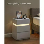 VASAGLE Comodino con luci LED, Colori della Luce Regolabili, Tavolino da Notte, Tavolino Laterale con 3 Cassetti, 35 x 40 x 55 cm
