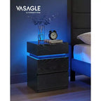 VASAGLE Comodino con luci LED, Colori della Luce Regolabili, Tavolino da Notte, Tavolino Laterale con 3 Cassetti, 35 x 40 x 55 cm