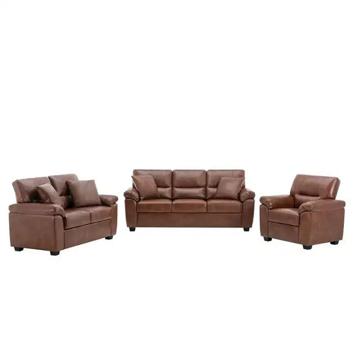 Ensemble de canapés et fauteuils de salon 6 places en similicuir avec oreillers, chocolat noir - Morden Fort
