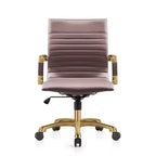 LeisureMod Harris Sedia da ufficio senza braccioli – Pelle a coste con struttura in metallo dorato – Moderna sedia da scrivania girevole e reclinabile