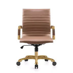 LeisureMod Harris Sedia da ufficio senza braccioli – Pelle a coste con struttura in metallo dorato – Moderna sedia da scrivania girevole e reclinabile