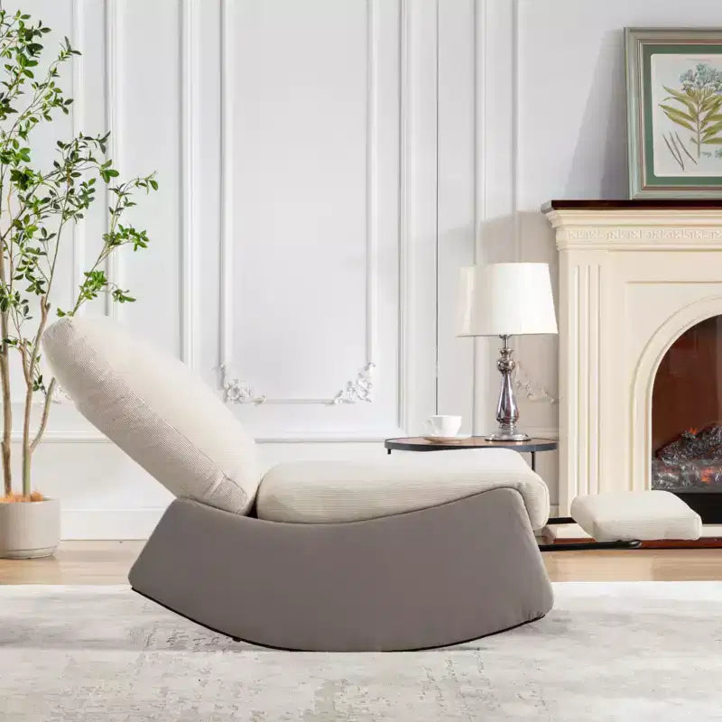 Poltrona a dondolo reclinabile moderna in velluto a coste da 24,8 W con poggiapiedi, sedia a dondolo imbottita morbida per cameretta, 4Q-ModernLuxe