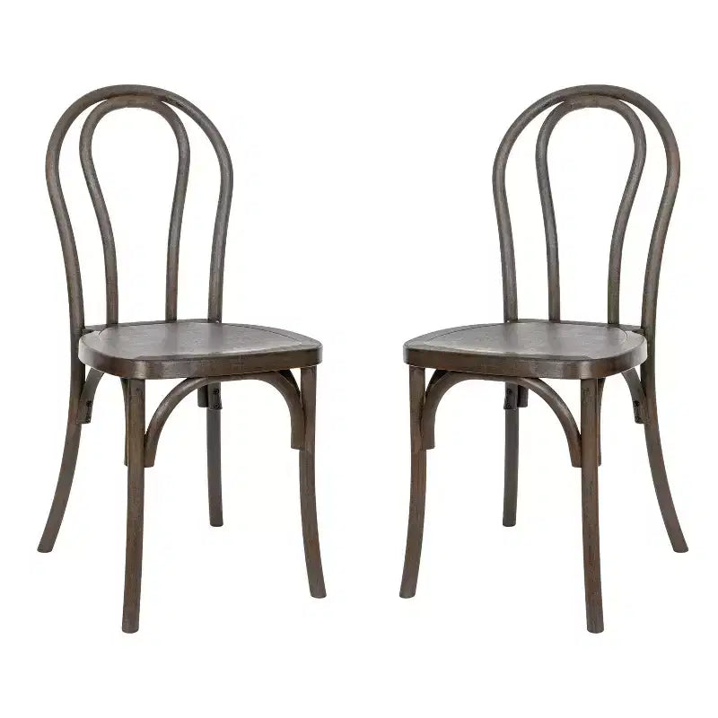Emma and Oliver Set of 2 Weather-Resistant Wood Look Resin Thonet Chairs for Indoor/Outdoor Use