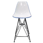Sgabello da bar LeisureMod Cresco Mid-Century Modern in acrilico, altezza bancone, con base in acciaio nero, perfetto per cucina, sala da pranzo, bar o salotto