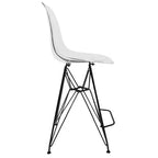 Sgabello da bar LeisureMod Cresco Mid-Century Modern in acrilico, altezza bancone, con base in acciaio nero, perfetto per cucina, sala da pranzo, bar o salotto