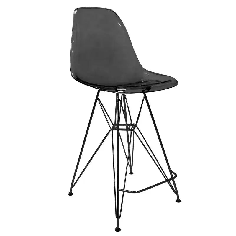 Sgabello da bar LeisureMod Cresco Mid-Century Modern in acrilico, altezza bancone, con base in acciaio nero, perfetto per cucina, sala da pranzo, bar o salotto