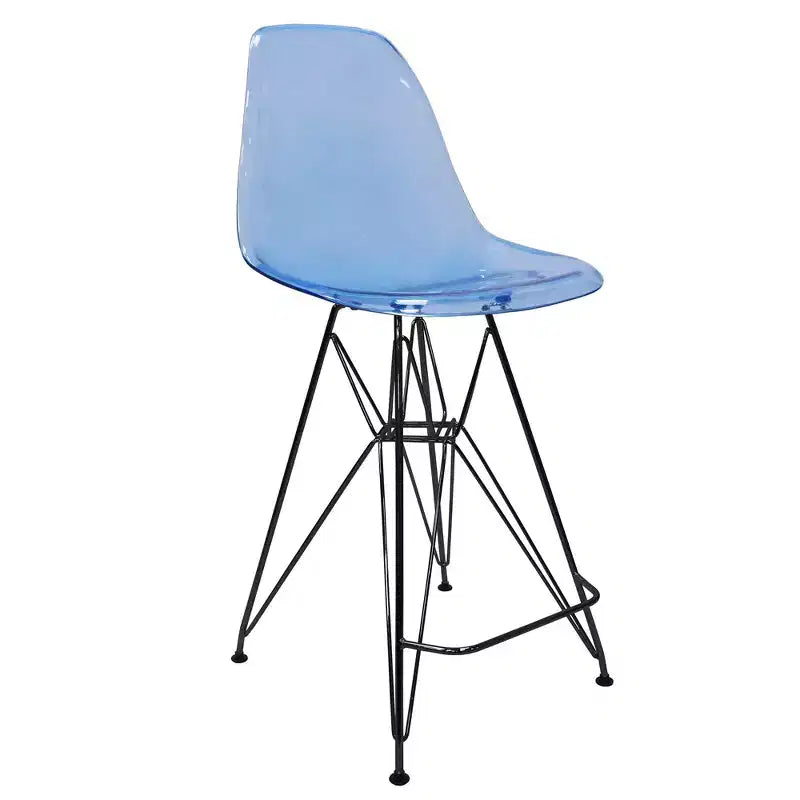 Sgabello da bar LeisureMod Cresco Mid-Century Modern in acrilico, altezza bancone, con base in acciaio nero, perfetto per cucina, sala da pranzo, bar o salotto
