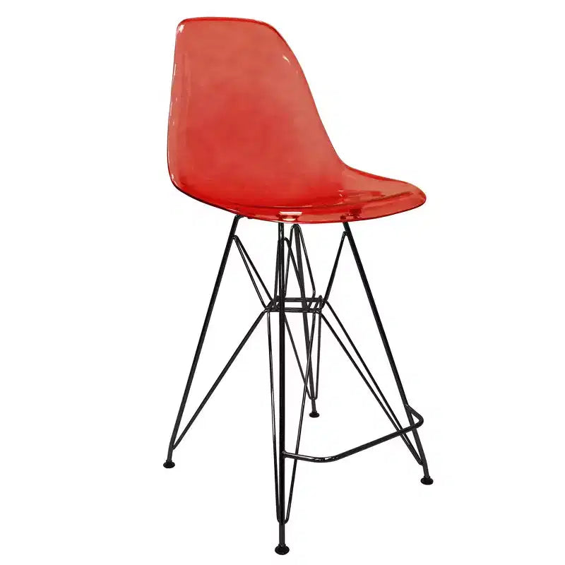 Sgabello da bar LeisureMod Cresco Mid-Century Modern in acrilico, altezza bancone, con base in acciaio nero, perfetto per cucina, sala da pranzo, bar o salotto