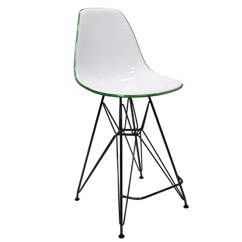 Sgabello da bar LeisureMod Cresco Mid-Century Modern in acrilico, altezza bancone, con base in acciaio nero, perfetto per cucina, sala da pranzo, bar o salotto