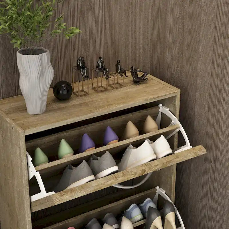 Scarpiera a 3 ante a ribalta per 18 paia di scarpe in legno/grigio