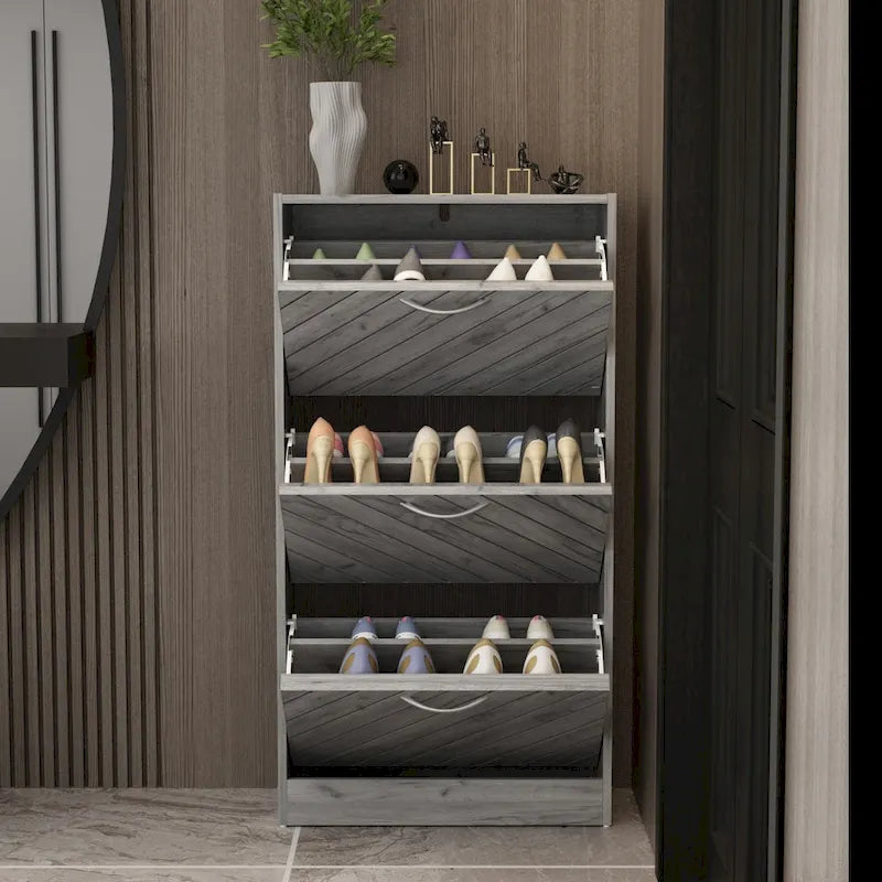 Scarpiera a 3 ante a ribalta per 18 paia di scarpe in legno/grigio