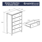 Comò a 5 cassetti in legno massiccio Grain Wood Furniture