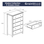 Comò a 5 cassetti in legno massiccio Grain Wood Furniture