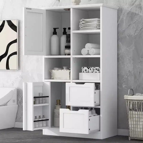 62'' Tall Bathroom Storage Cabinet, Freestanding Floor Storage Cabinet With Drawer & Adjustable Shelf, Pantry Storage Cabinet For Bathroom Living Room