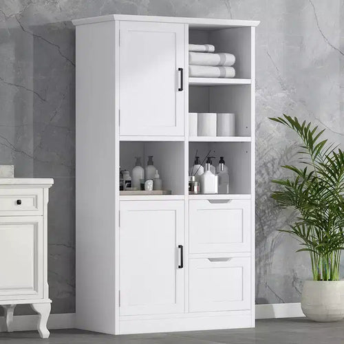 Meuble de rangement de salle de bain de 157 cm de haut, armoire de rangement au sol autoportante avec tiroir et étagère réglable, armoire de rangement pour garde-manger pour salle de bain, salon