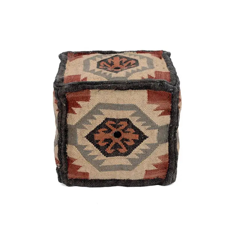 Pouf in iuta e lana indo fatto a mano - 40 x 40 x 40