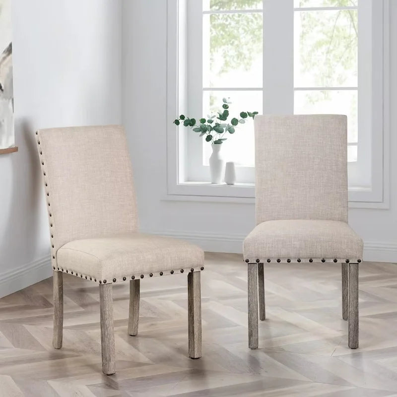 Set di 2 sedie da pranzo laterali di lusso contemporaneo in lino