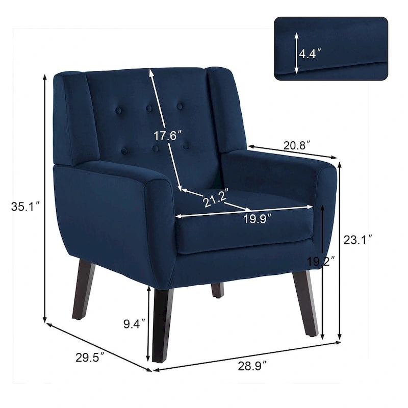Poltrona moderna in velluto - 28.9L x 35.1A x 29.5P