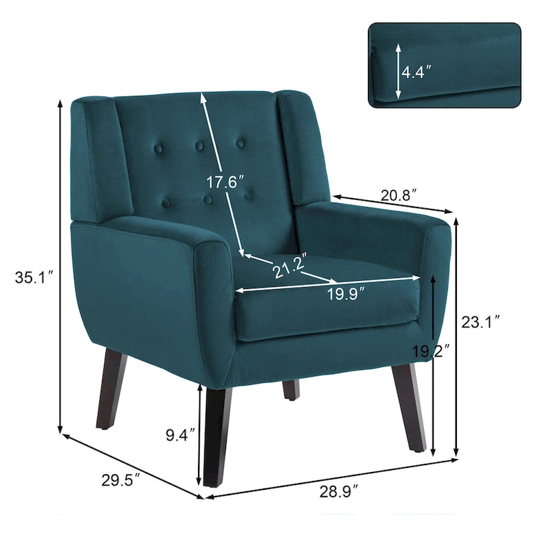 Poltrona moderna in velluto - 28.9L x 35.1A x 29.5P