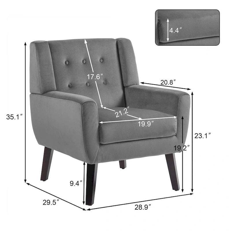 Poltrona moderna in velluto - 28.9L x 35.1A x 29.5P