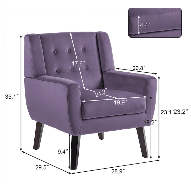 Poltrona moderna in velluto - 28.9L x 35.1A x 29.5P