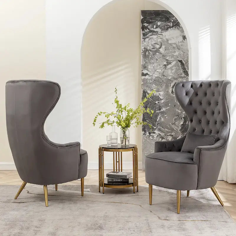 Poltrone Accent con Schienale Alto e Trapuntato, in Velluto, Set da 2