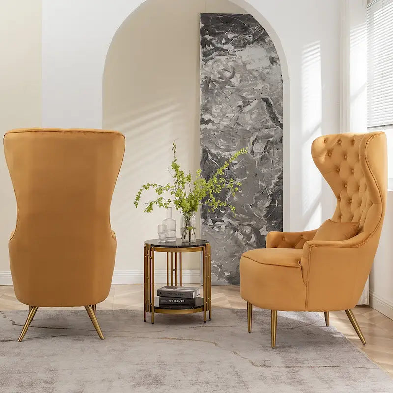 Poltrone Accent con Schienale Alto e Trapuntato, in Velluto, Set da 2
