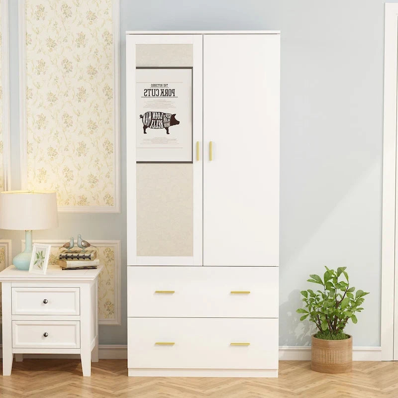 Armadio a due ante con specchio 31,5L x 72A Bianco/Marrone Scuro - 31,5L x 72A