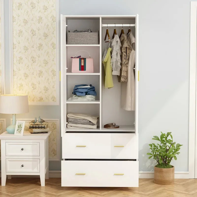 Armadio a due ante con specchio 31,5L x 72A Bianco/Marrone Scuro - 31,5L x 72A