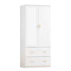 Armadio a due ante con specchio 31,5L x 72A Bianco/Marrone Scuro - 31,5L x 72A