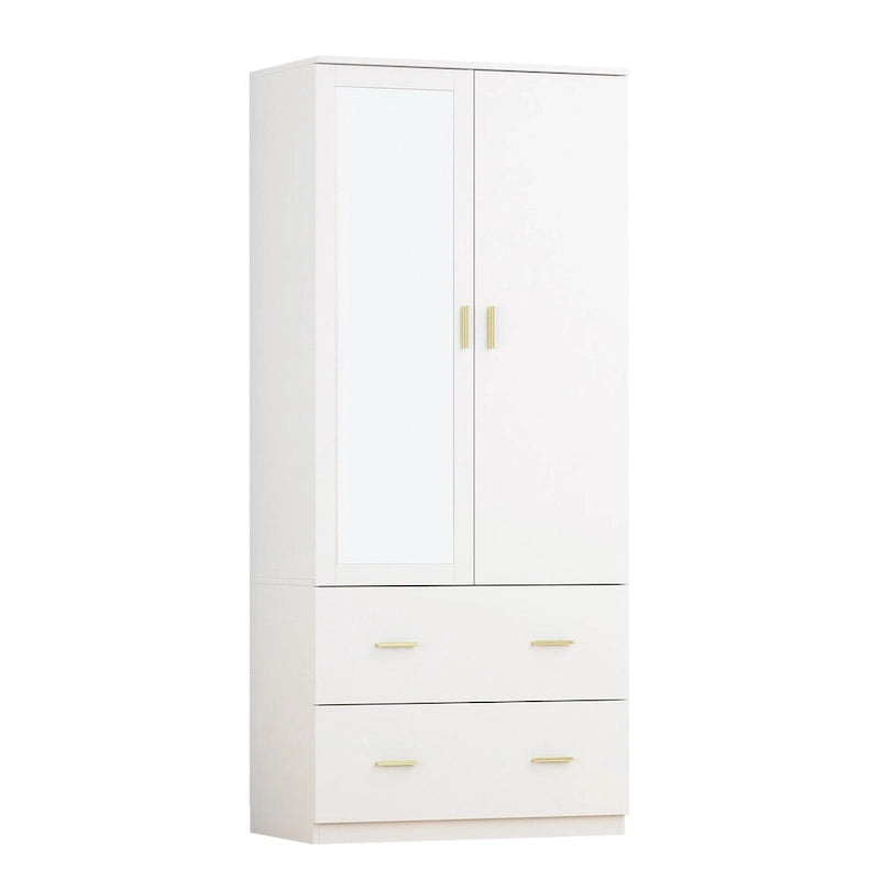 Armadio a due ante con specchio 31,5L x 72A Bianco/Marrone Scuro - 31,5L x 72A