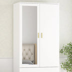 Armadio a due ante con specchio 31,5L x 72A Bianco/Marrone Scuro - 31,5L x 72A