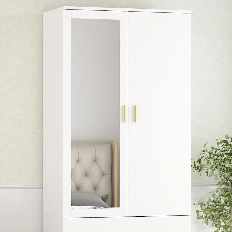 Armadio a due ante con specchio 31,5L x 72A Bianco/Marrone Scuro - 31,5L x 72A